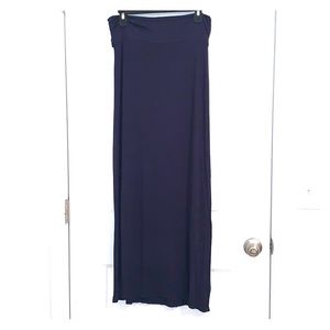 Navy double slit maxi skirt